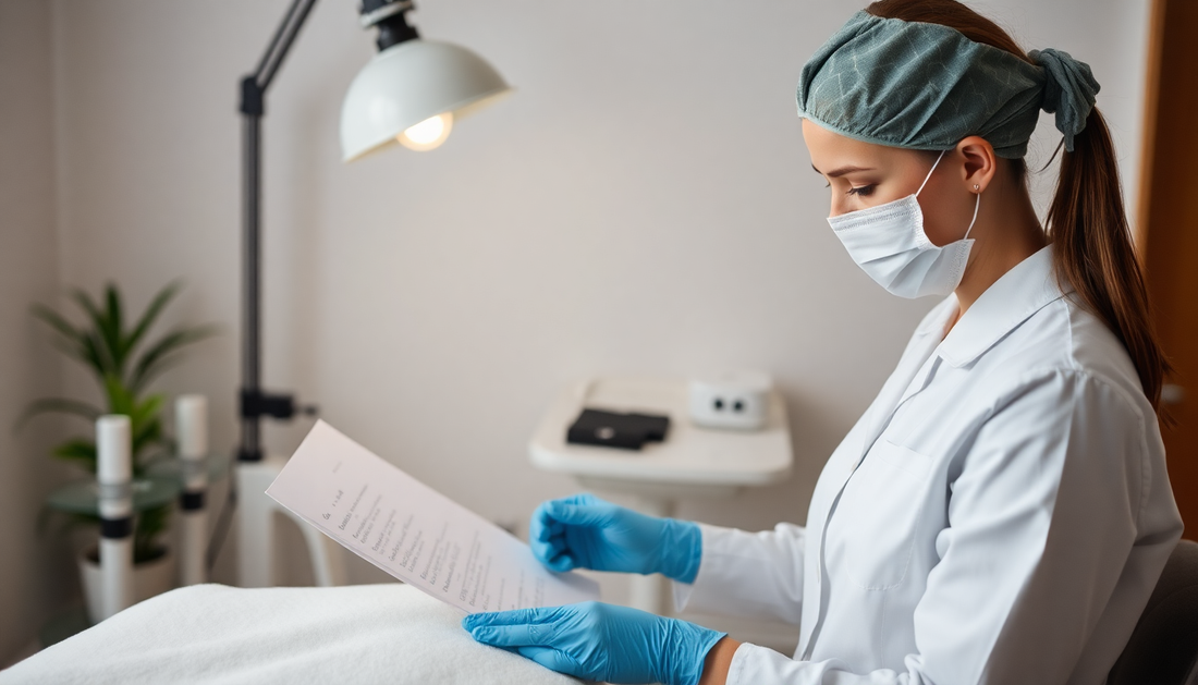 A certified aesthetic practitioner reviewing safety compliance documents