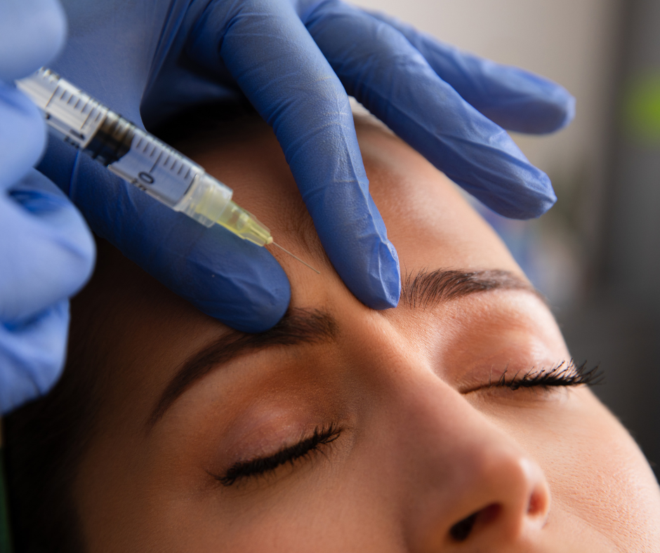 A Client receiving an injection for anti wrinkle by a trained practitioner.